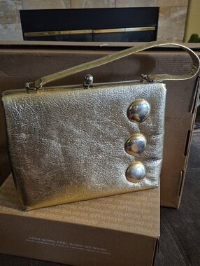 Gold Metallic Vintage Art Deco Wristlet Clutch with Decorative Studs